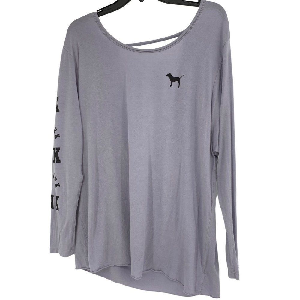 Pink super soft Size L T-shirt cut out black dog logo Womens 1911 Long Sleeve